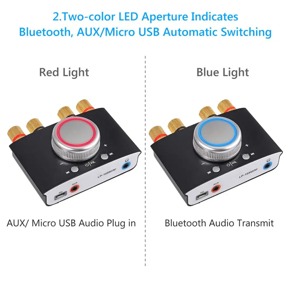 Linkfor mini bluetooth-amplificador de potência compatível sem fio receptor de áudio estéreo hi-fi digital amp 3.5mm aux cabo 2 canal 50w