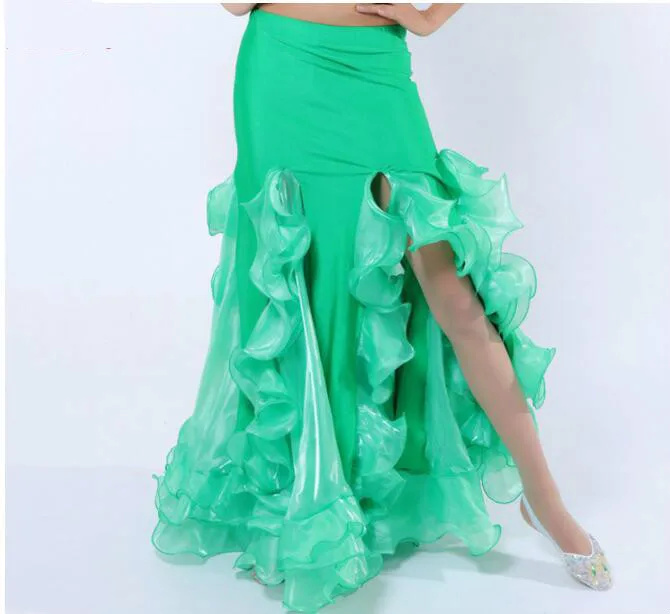 Sexy Candyt Solid 9 Color Women Belly Dance Long Ruffle Skirt Side Slit Dancing Performance Clothing