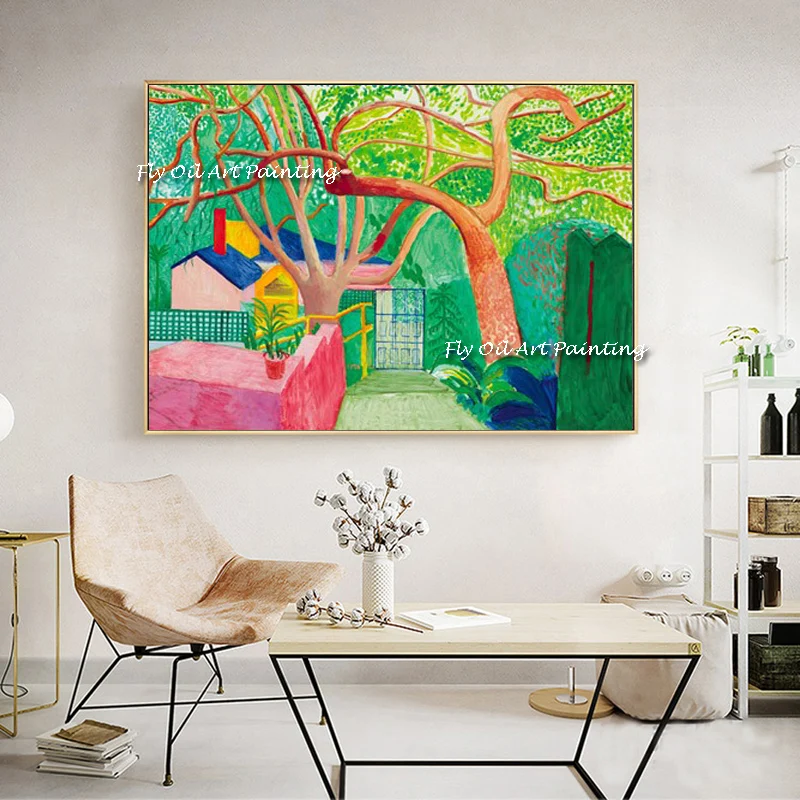 100% Hand Painted Simple Abstract David Hockney Tree Oil Painting picture Wall Art Home Decor Picture Modern Painting On Canvas