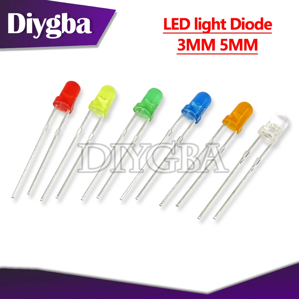 100Pcs 3Mm 5Mm Led Diode Light Emitting Diode Rood Geel Wit Groen Blauw Orange Paars