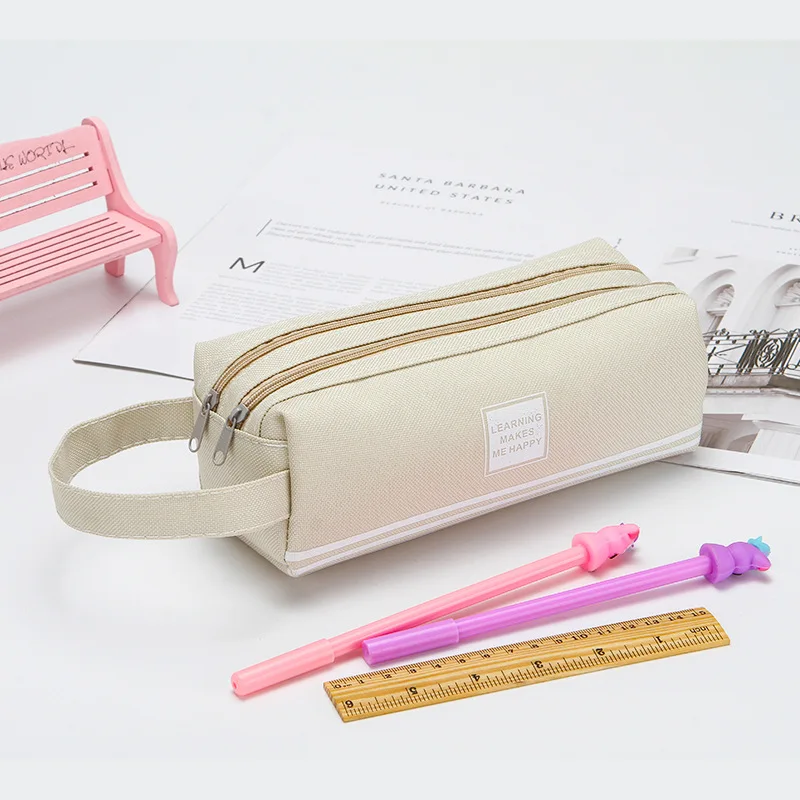 Cute Pen Case Kid Stationery Bag Portable Canvas Pencil Case School Supplies Storage Bag Double Layer Pencil Bag Student Pen Bag