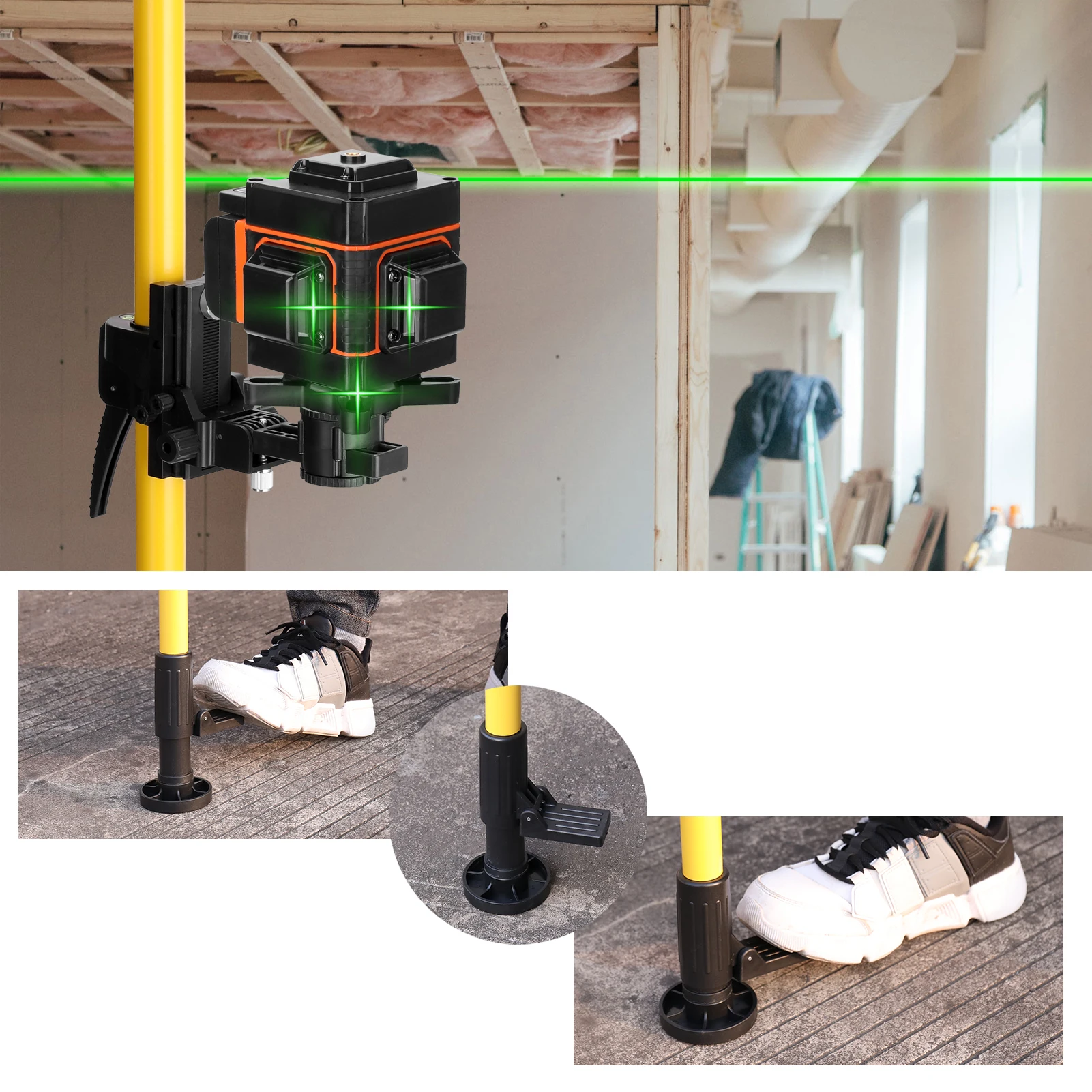 Telescopic Rod for Line Leveler Aluminum Alloy Adjustable Lift Extend Bracket Holder Stand Support for 1/4''and 5/8'' Laser Leve