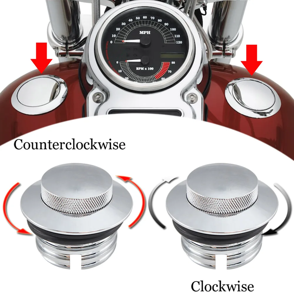 

Chrome Aluminum Knurled Screw-In Flush Mount Fuel Gas Tank Cover Cap For Harley Touring Road KingDyna FXD Softial Fat Boy