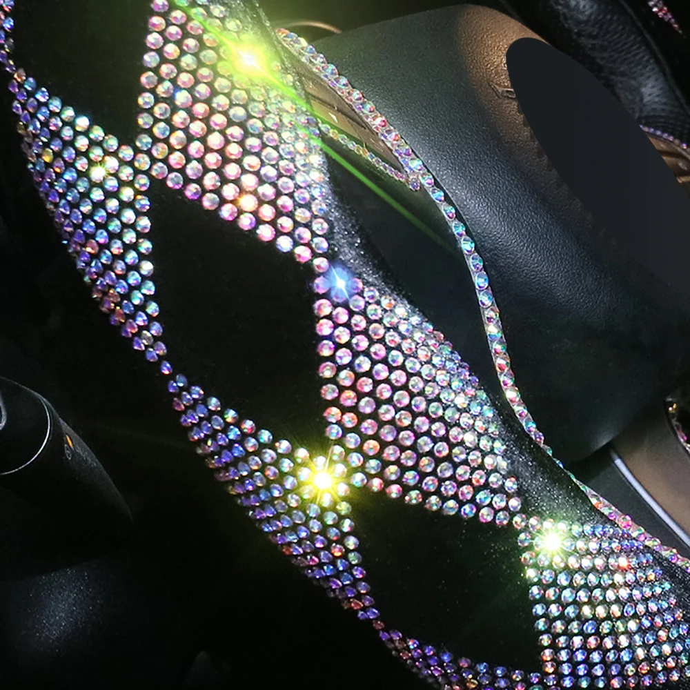 Tampas antiderrapantes universais do volante do carro do luxuoso, strass colorido coberto, 38cm