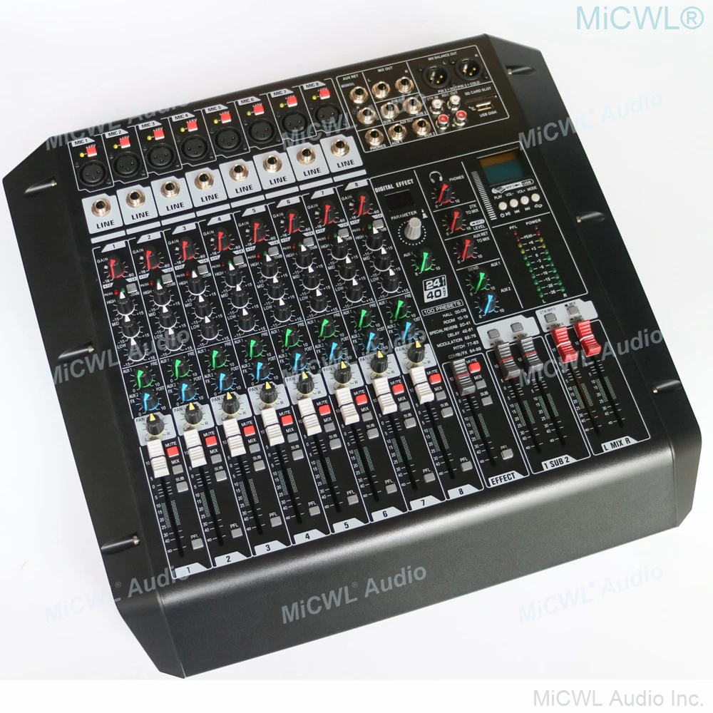 

LX8 Professional Digital Premium 8-Input 2-Bus Mixer Sound console 3-pin XLR with USB DSP Audio effect Double marshalling Mixer