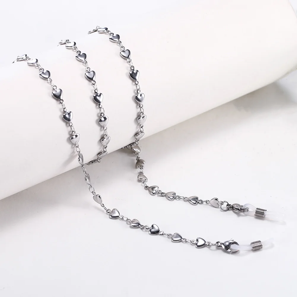 Skyrim Stainless Steel Chain for Glasses Women Cross Heart Beaded Sunglasses Chains Lanyard Neck Strap Eyewear Cord Mask Rope