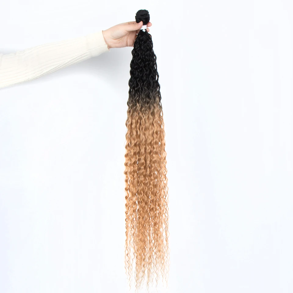 FASHION IDOL Kinky Curly Ponytail Hair Bundles 34 Inch 100g Soft Long Synthetic Hair Weave Ombre Brown Blonde Hair Extensions