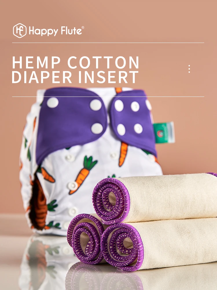 HappyFlute NEW 35*13.5cm 3Layers Hemp Cotton Nappy Insert Purpul Side Reusable&Washable Cloth Diape Pad For Baby