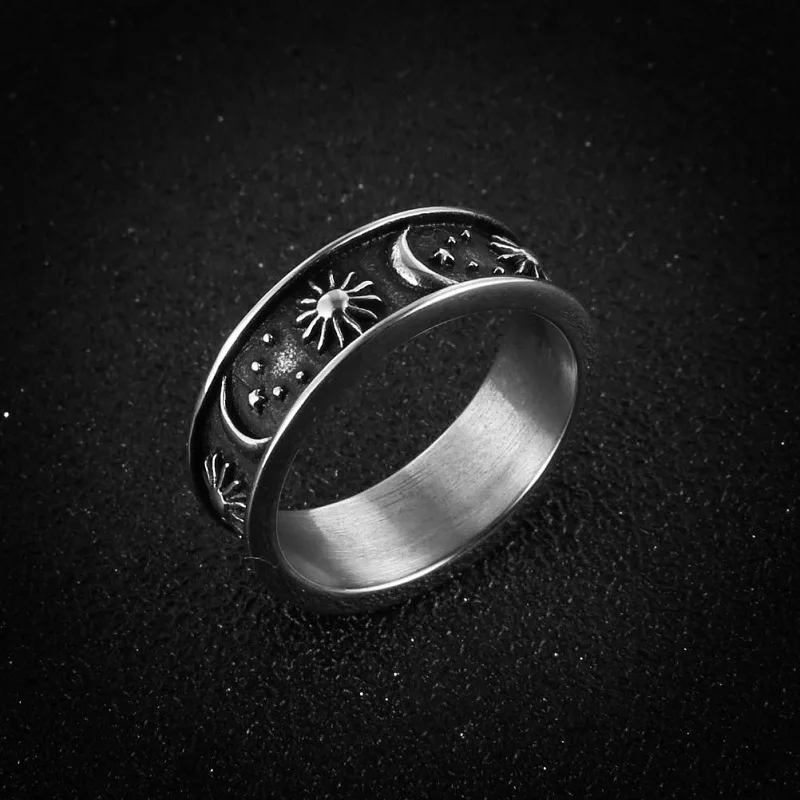 New Retro Ring Female Fashion Star Moon Sun Ring Men And Women Punk Hip Hop Locomotive Party Nightclub Stainless Steel Ring