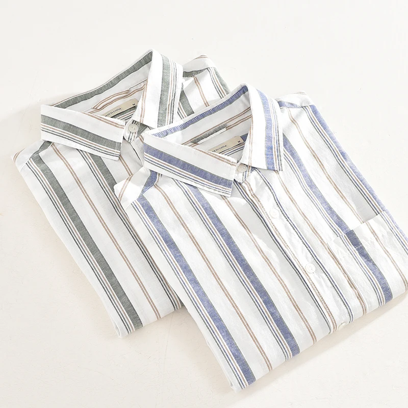 Italy designer cotton and linen long sleeved stripes shirts men brand casual shirt men fashion chemise camisa tops mens clothes