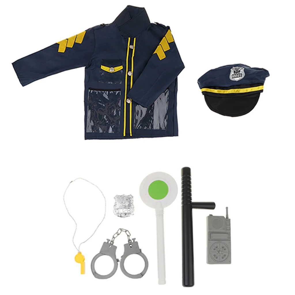 Kid Police Role Toy Officer Policeman Costume Uniform Hat Costume & Handcuff Police Officer Costume