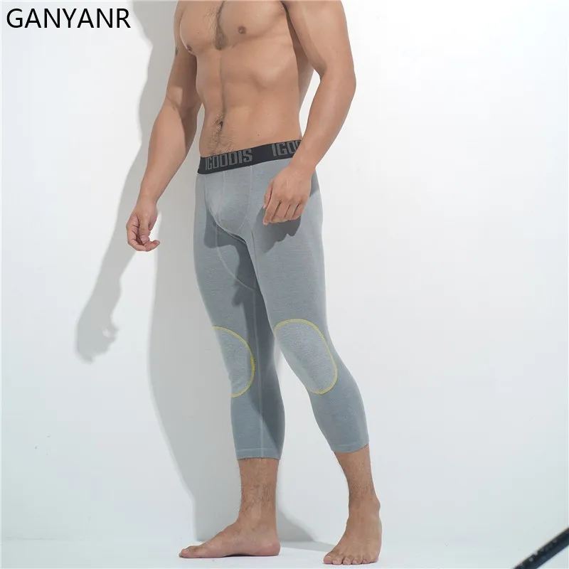 GANYANR Compression Pants Running Tights Men Gym Sportswear Leggings Fitness Sport 3/4 Sexy Basketball Yoga Trainig Workout Warm