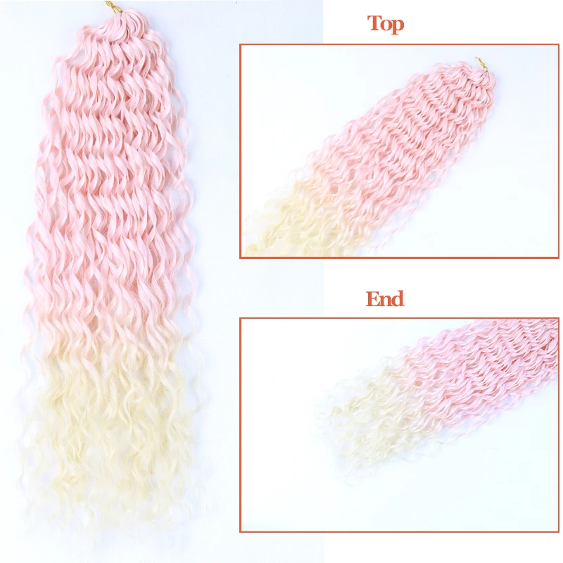 เต็มรูปแบบ24 "ยาว Water Wave Crochet Braiding Hair Extension สีชมพูสีบลอนด์ Afro Curly Hair ภาษาฝรั่งเศสคำ Curl โครเชต์ Braids