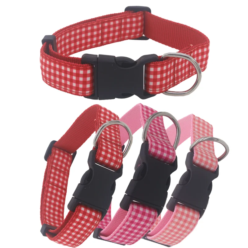 DHK 1inch 25mm Dog Collar Plaid Grid Personalized Adjustable High Quality Ribbons Sewing Material Pet Collars Craft E2003