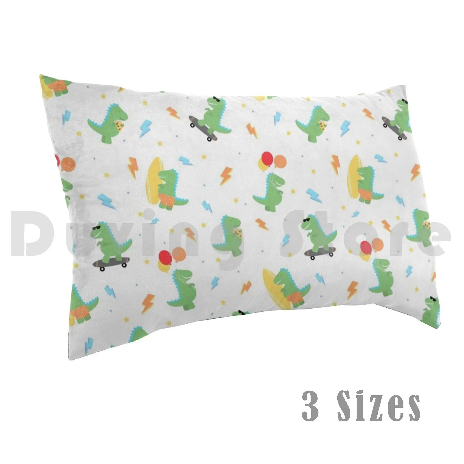 Fun T-Rex Pillow Case DIY 50*70 T Rex Dinosaur Dino Fun Pizza Balloons Skateboard Surfboard Lightning