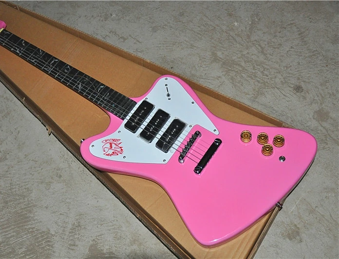 Premium 6-string jazz electric guitar, pink body, chrome hardware, 3 P90 pickups, Tree of Life inlaid, free shipping