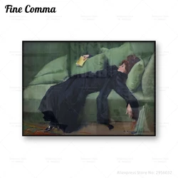 A Decadent Girl Ramon Casas Vintage Oil Painting Reproduction Poster Canvas Print Painting Green Antique Wall Art Home Decor