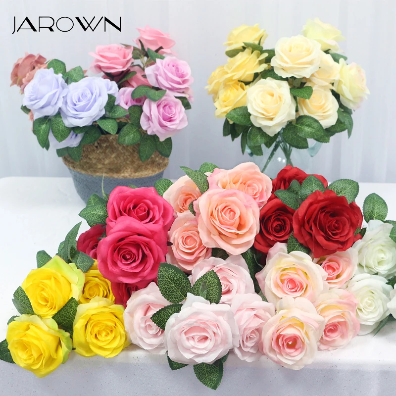 34cm Rose Silk Artificial Flowers Small Bouquet 5 Head Fake Flower Valentine\'s Day Wedding Decoration Indoor Flores DIY Supplies