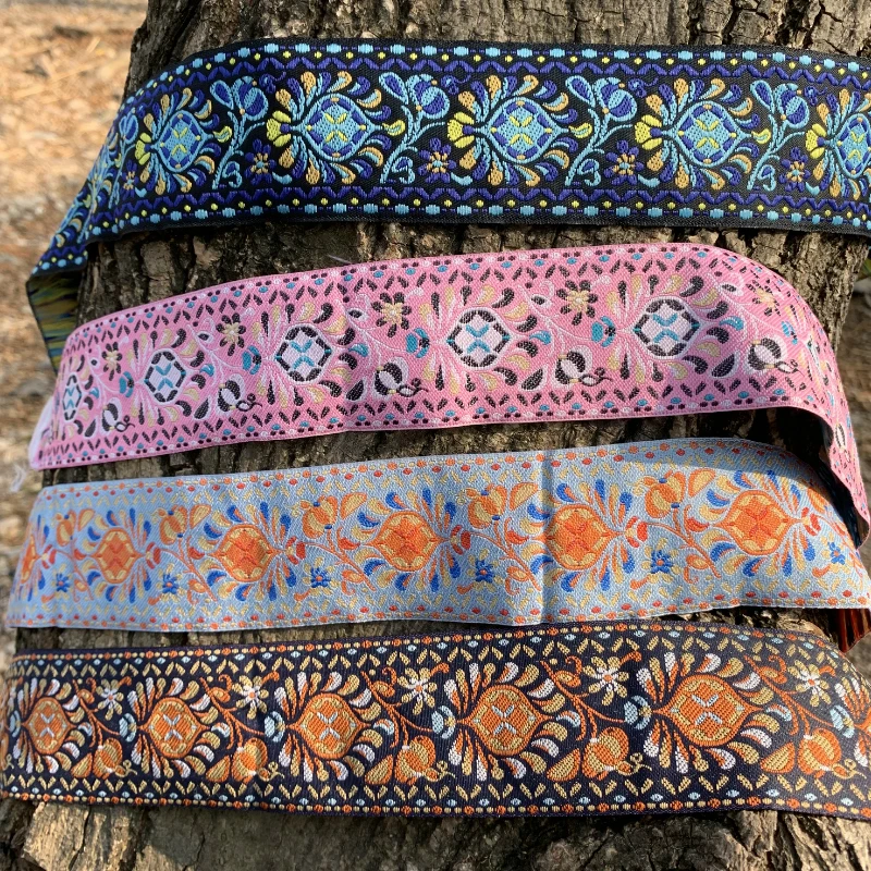 ZERZEEMOOY 2 inch 5cm 5yard Or 10yard 5 Colors Woven Jacquard Ribbon Trims Totem Flowers Design For Clothing Straps Accessory