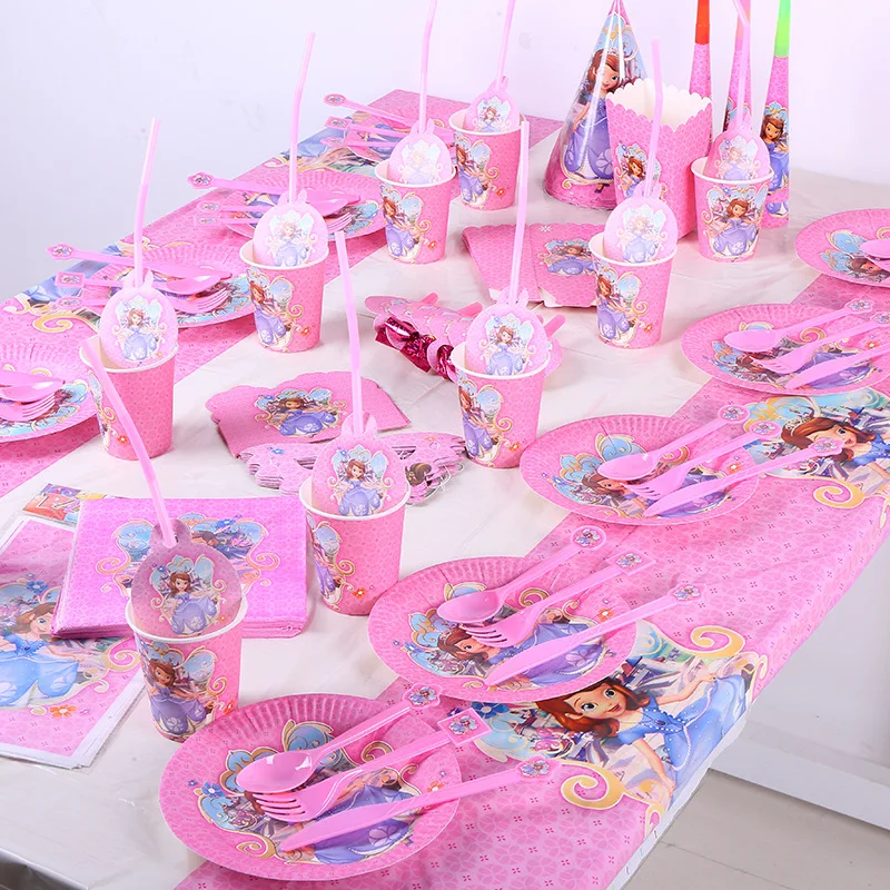 

52pcs/set Sofia Princess Theme Party Tableware Set Kid Baby Birthday Party Cups Plates Napkins Event Party Decoration Supplies