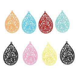 Bohemian Iron Alloy Filigree Stamping Pendants Drop Flower Hollow Filigree Painted Charms Women DIY Making Earrings Jewelry,5PCs