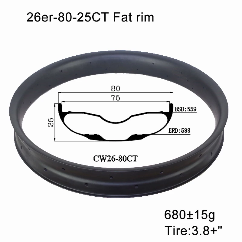 

OEM Carbon Aero Wheel 26 Inch Fat/Snow Bike Clincher Rim 65/80/90/100mm Wide 25mm Depth Tubeless Compatible For Cross Country XC