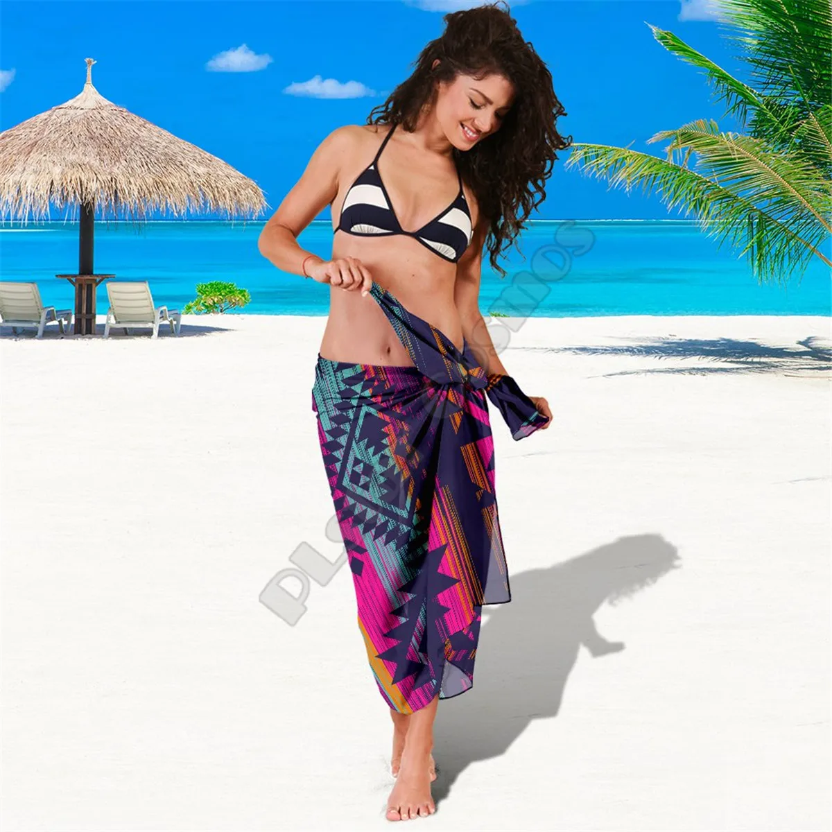 Colorful Bohemian Aztec stripes Sarong 3D printed Towel Summer Seaside resort Casual Bohemian style Beach Towel