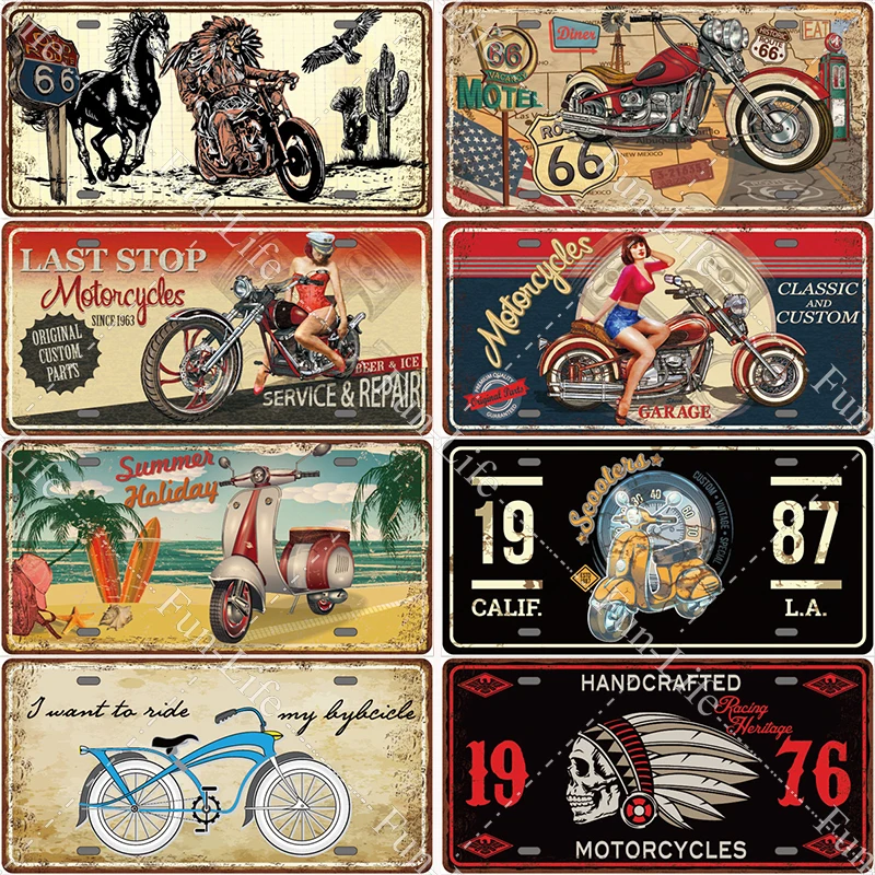 Motorcycle Vintage Metal Poster, Retro Motor Tin Signs, Plaque Board, Pub, Bar, Cafe, Garage Decor, 15x30cm