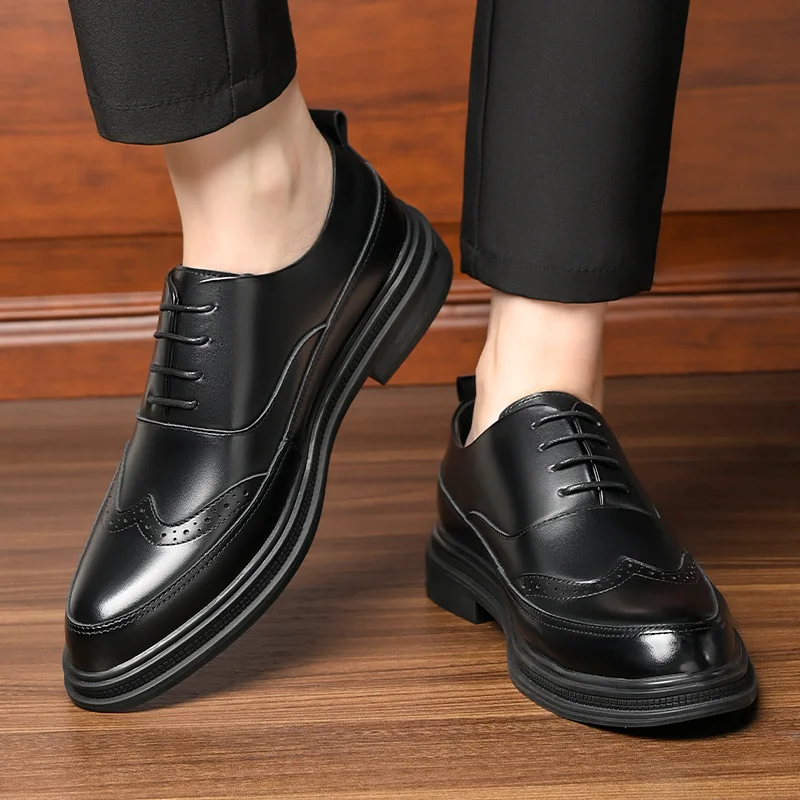 Derby Men Brogues Lift Shoes Insert Heel Men Wedding Heels Elevator Shoes Lifts  Man Heeled Rubber Shoes