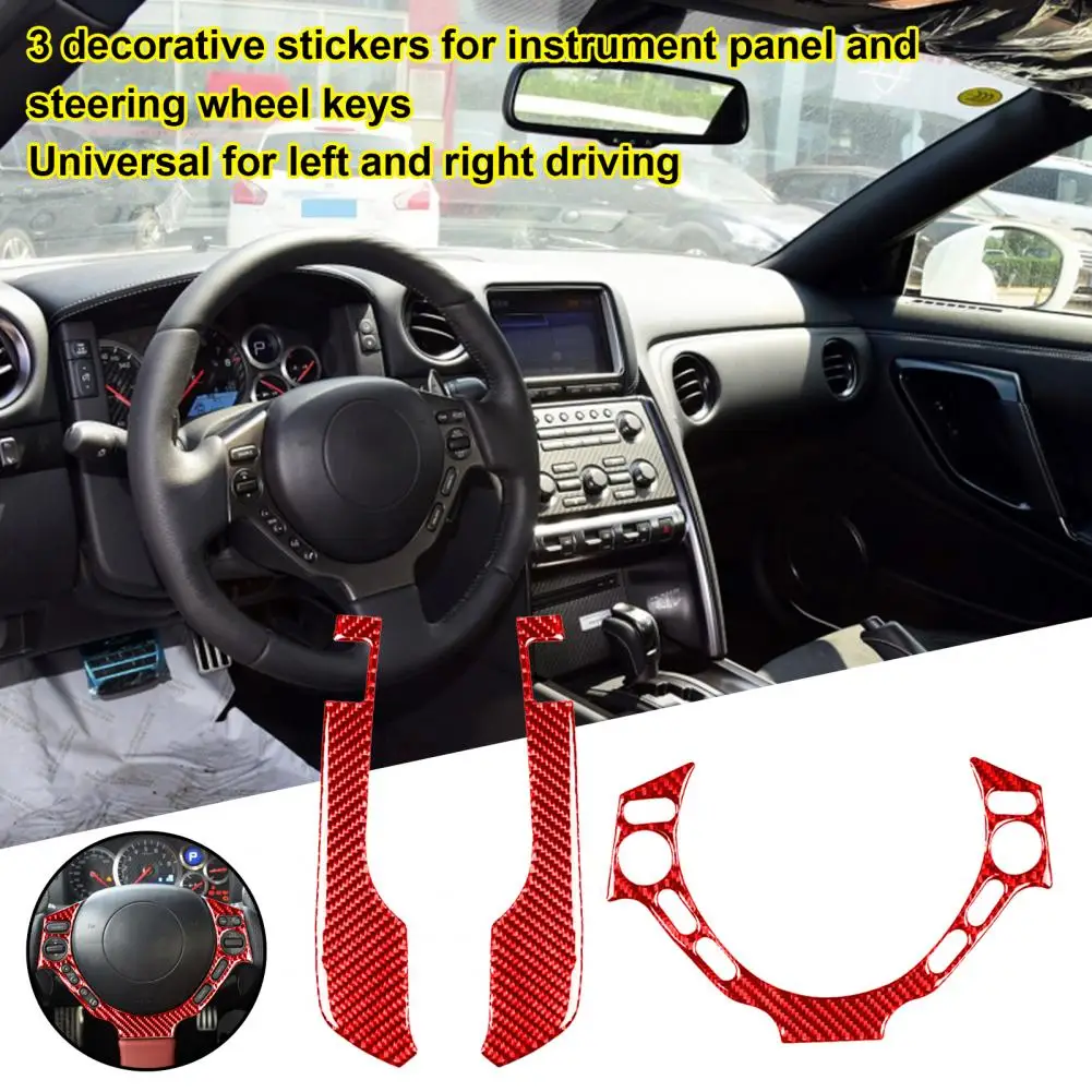 Wear-resistant 3Pcs Practical Interior Steering Wheel Button Trim Cover Carbon Fiber Speedometer Border Sticker Compact