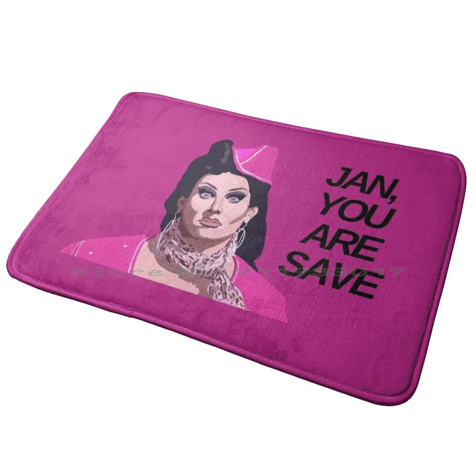 Jan , You Are Save Meme Entrance Door Mat Bath Mat Rug Neon T Rex Alternative Prehistoric Triceratops Dinosaurs Emo Kid Green