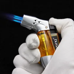 Cigar Triple Torch Lighter Windproof Stright Flame Butane Refillable Jet Lighters Fuel Visible