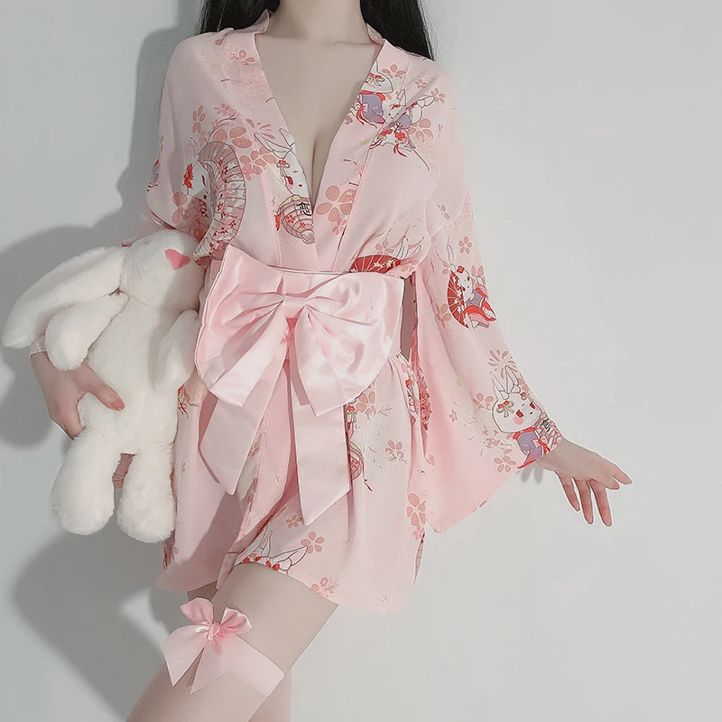 Girl Sexy Lingerie Nightgown Home Clothes Party Kimono Dress Women Sakura Japanese Style Geisha Costume Bathrobe Yukata Pajamas