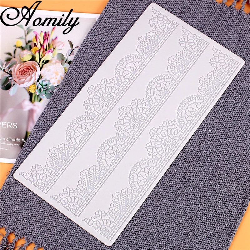 Aomily Beautiful Silicone Lace Flower Wedding Cake Flower Fondant Mold Lace Mousse Sugar craft Icing Mat Pad Pastry Baking Tool