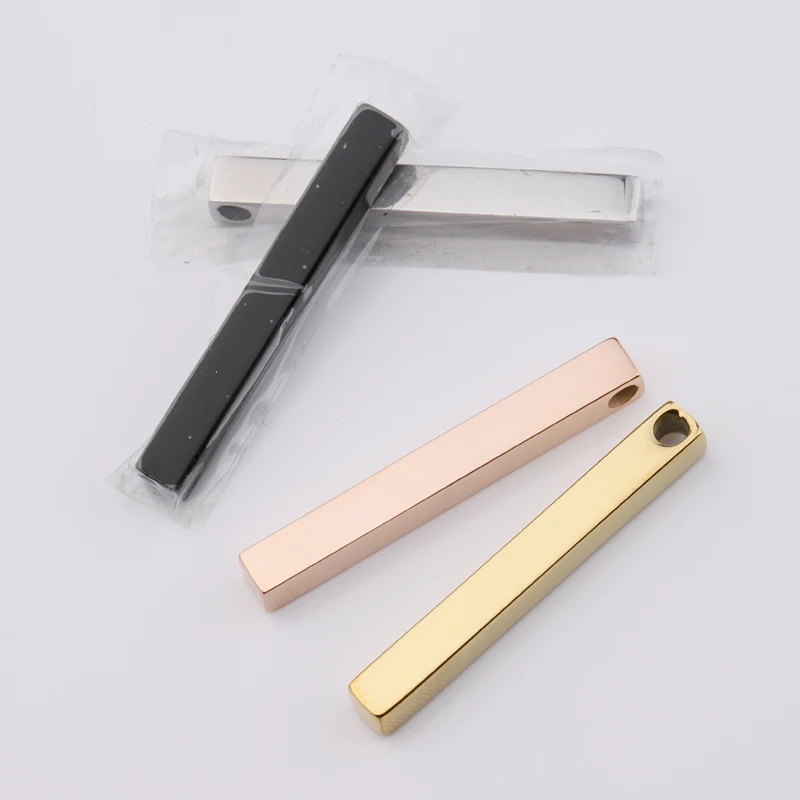 Fnixtar 20Pcs/Lot 40*5*5mm 3D Blank Bar Charms Mirror Polish Stainless Steel Charms For DIY Making Necklace Bracelets Jewelry