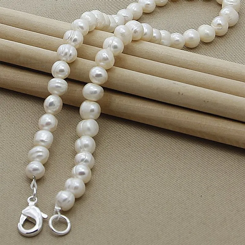 New 925 Silver Buckle Natural Freshwater Pearl Necklace For Woman Wedding Gift High Jewelry