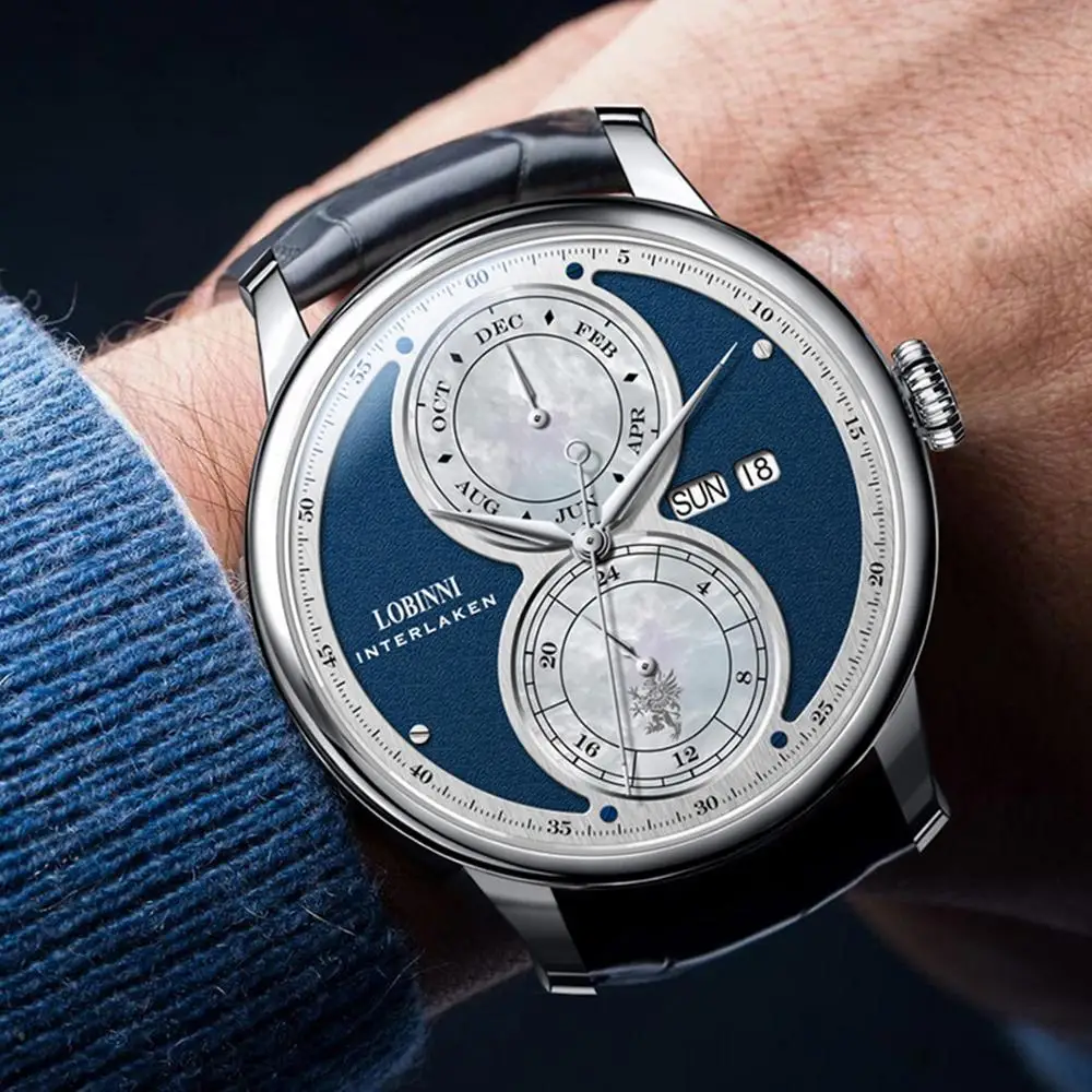 LOBINNI Männer Automatische Uhr Schweiz 42MM Mechanische Armbanduhr Wasserdicht Monat Woche Datum
