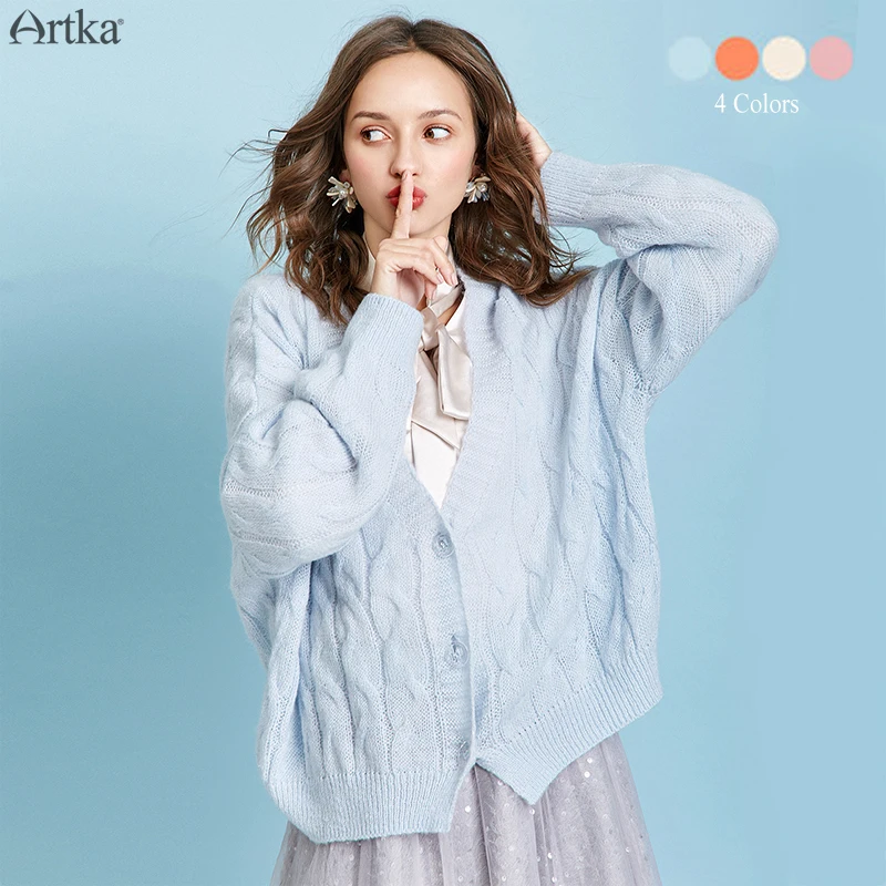 

ARTKA 2025 Autumn New Women Sweater Fashion Multicolor Wool Sweater Mohair Knitting Cardigan Long Sleeve Sweater Women WB10290D