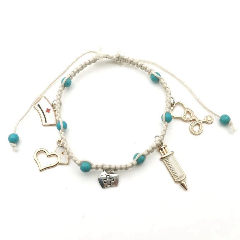 Bohemia Vintage Rope Syringe Chain Bracelet Nurse Hat Stethoscope Women First Aid Kit Bracelet Anklet Jewelry Party Wholesale