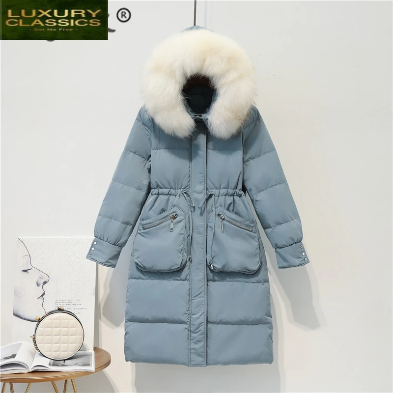 Jacket Women Long Winter Down Coat Female Large Raccoon Fur Hood Clothes 2021 Thick Warm Duck Down Jackets Outwear LW1629