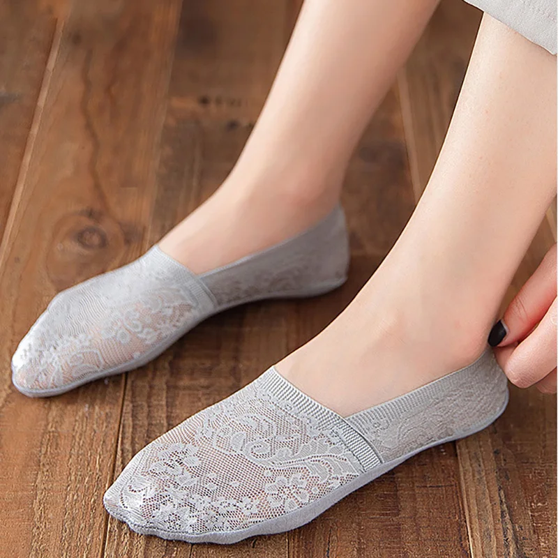 Новое поступление, летние женские носки-башмачки с кружевом из силикагеля Нескользящие тапочки из невидимого хлопка нескользящие носки 1 пара = 2 шт.