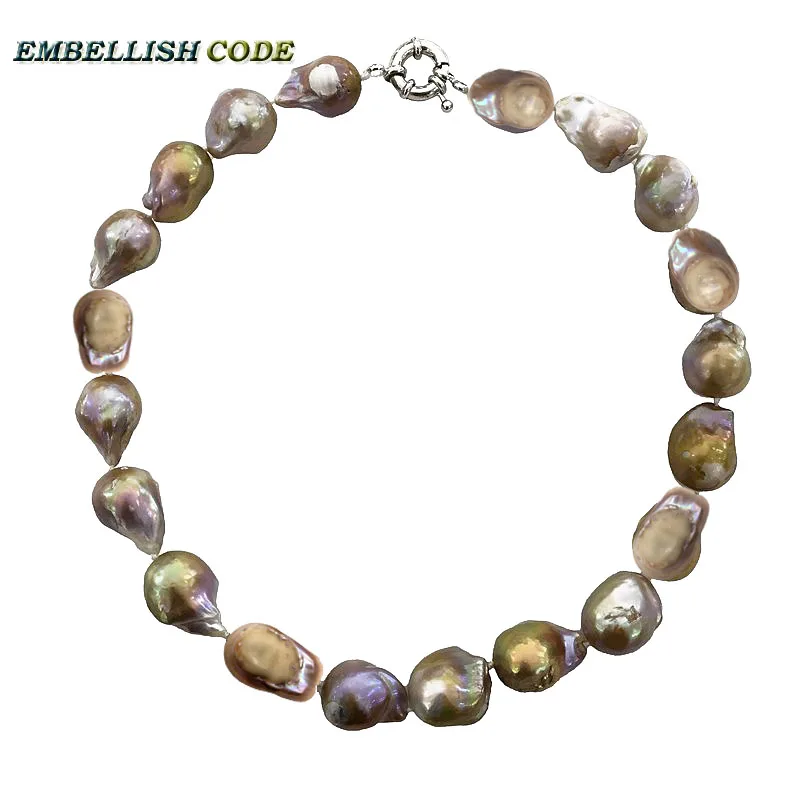 Selling well purple golden large size tissue nucleated flame ball shape baroque pearls necklace freshwater real natural pearls