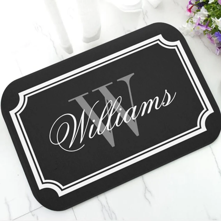 Classy Modern Black White Frame Custom Initial Name Doormat Rug for Front Door Elegant Personalised Floor Bath Mat Carpet Entry