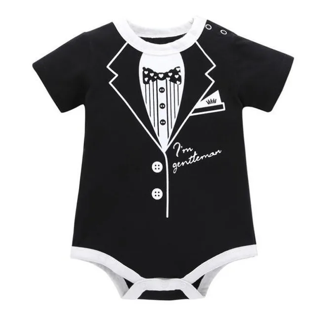 Baby Boy Gentlemen Rompers Bow Tie 0-12M Infant Kids Jumpsuit Black White Gray Tie Print Formal Newborn Short Sleeve Clothes