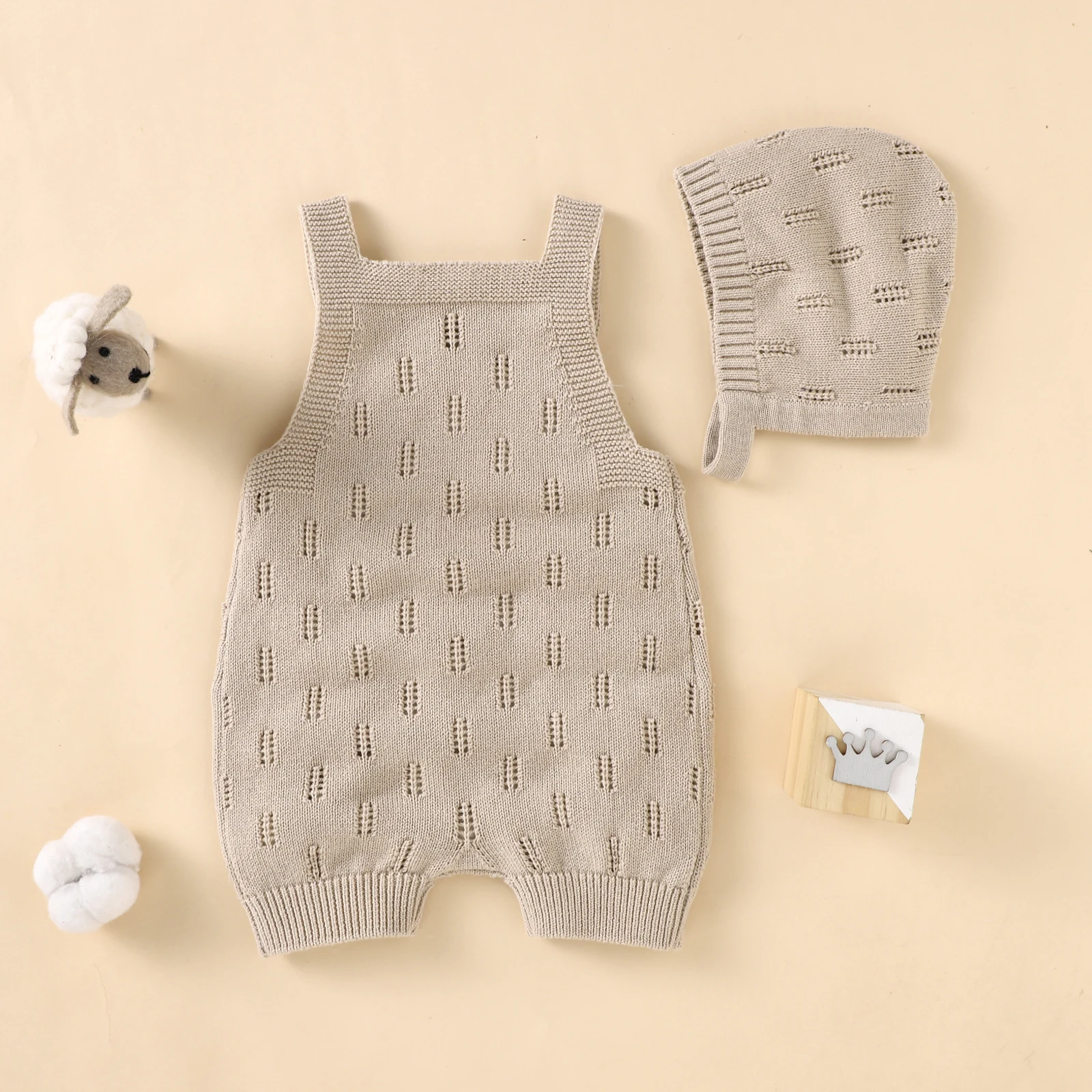 Newborn Baby Rompers Hats Clothes Sets Autumn Winter Solid Knitted Infants Kids Boy Girl Sweaters Jumpsuits Outfits 2pc Knitwear