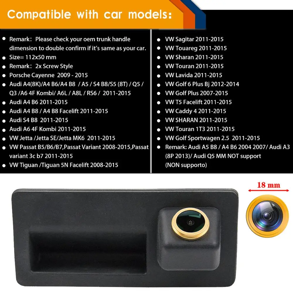 HD 1280 x720p Reversing Rear View Backup Camera for Porsche Cayenne 958 VW Caddy MK4 Passat B5 B6 B7 T5 Facelift Audi A4 B6 B8