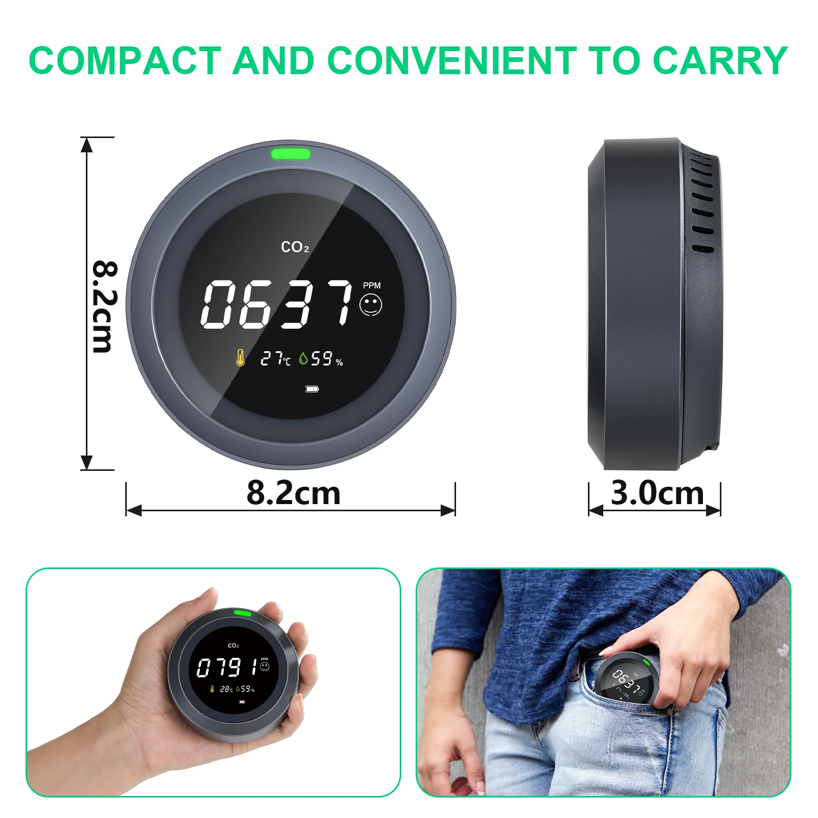 Air Monitor Carbon Dioxide Detector Greenhouse Warehouse CO2 Meter Digital Air Quality Temperature Humidity Monitor Gas Analyzer