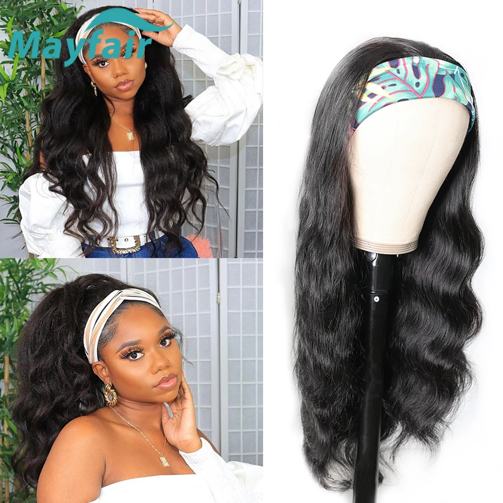 

Body Wave Headband Wigs 100% Brazilian Human Hair Headband Scarf Wigs for Women Natural Remy Hair Machine Made Glueless