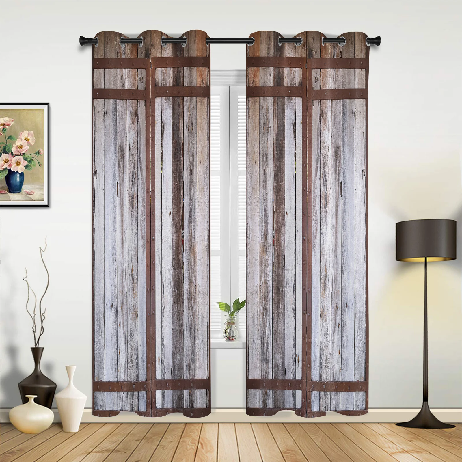 Modern Curtains Barn Wooden Door Farm Baby Room Bedroom Creative Window Curtains Kitchen Living Room Terrace Valance Curtains