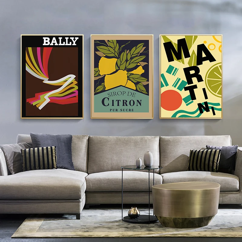 Vintage Martini Canvas Painting Abstract Bally Posters and Prints Retro Wall Art Murals Pictures for Home Decoration